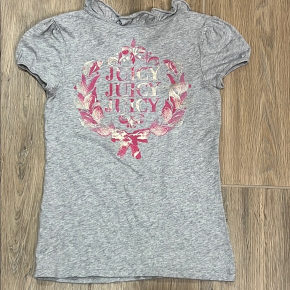 Vintage Juicy Couture Shirt Top Gray Tee Pink Bow Cap Blouse Girls Ruffle Y2K - Picture 12 of 12
